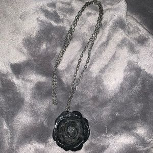 2/$15! Long chain with large, black rose